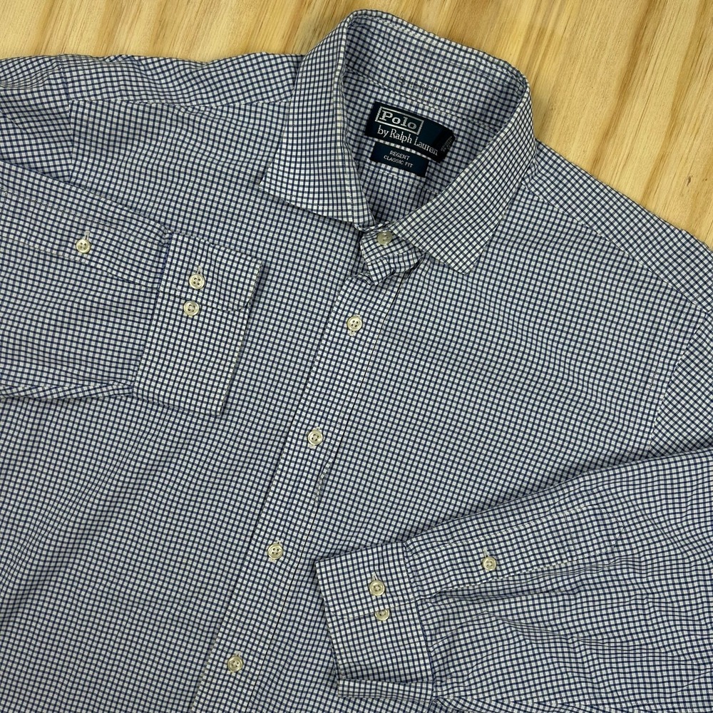 Polo Ralph Lauren Shirt Mens M Blue Regent Classic Fit Gingham Long Sleeve